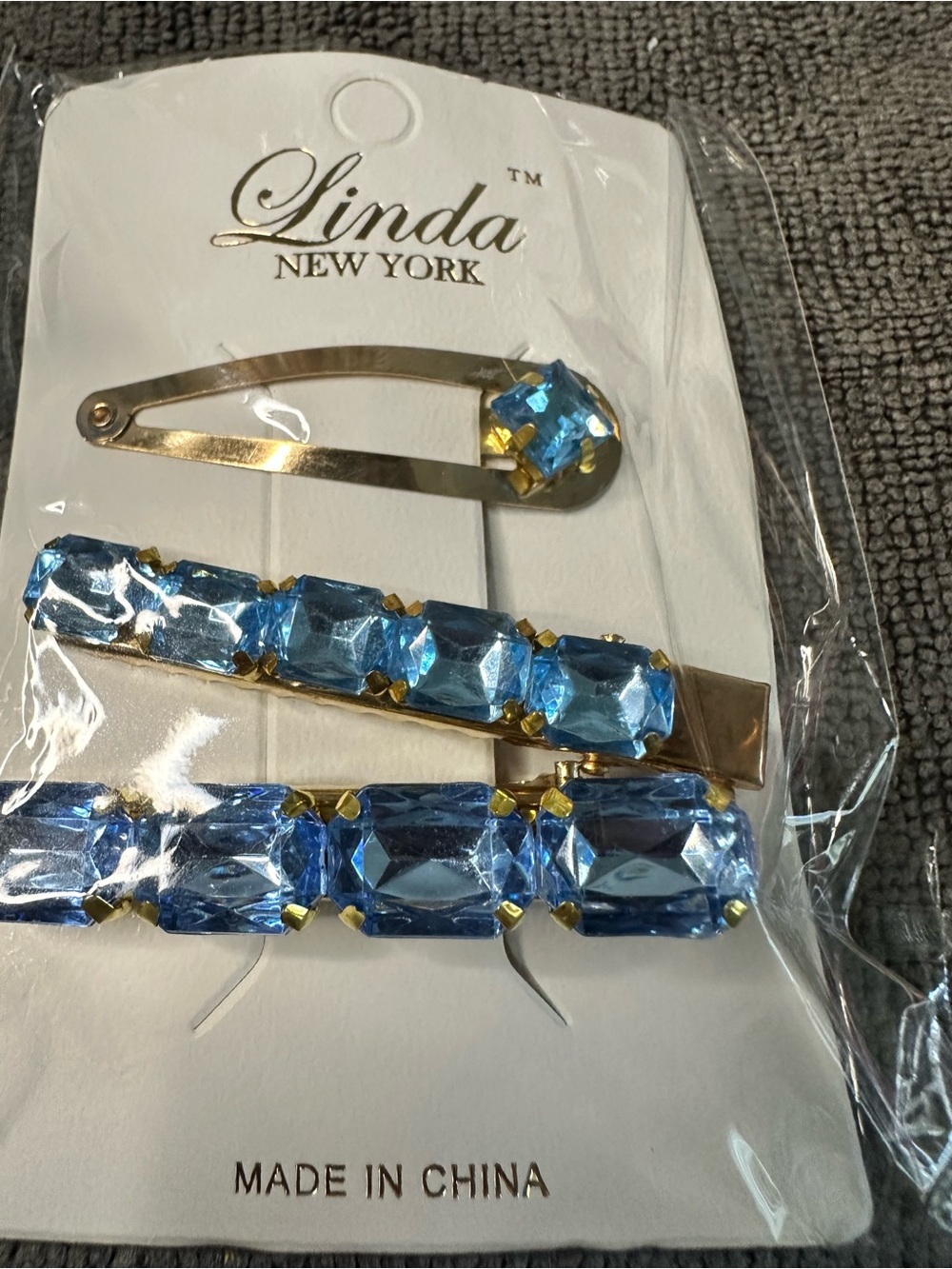 Blue Crystal Hair Clip Trio